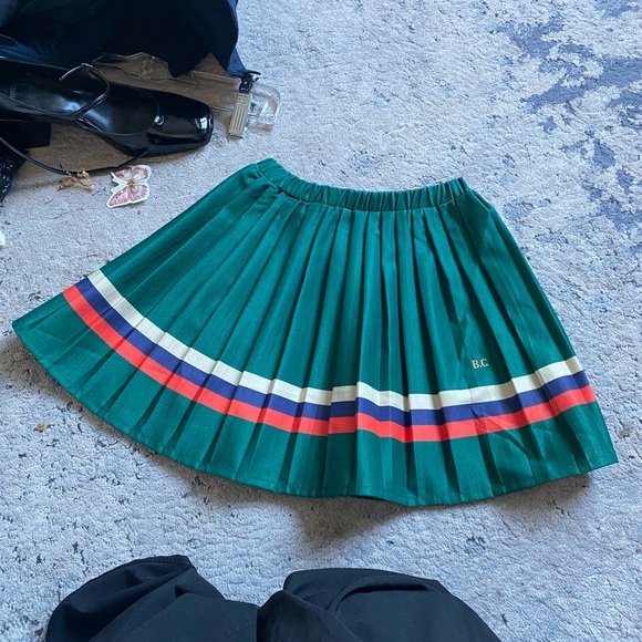 BOBO CHOSES Green Pleated Skirt with Stripes - Picture 3 of 4